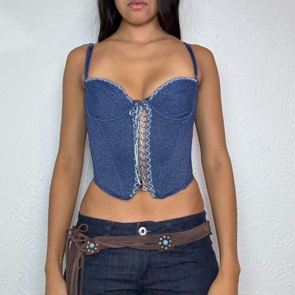 SHIRLEY OF HOLLYWOOD BLUE ‘DENIM’ CORSET TOP